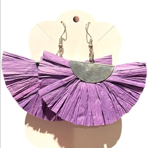 Handmade purple fan tassel hypoallergenic stainless‎ steel French hook earrings